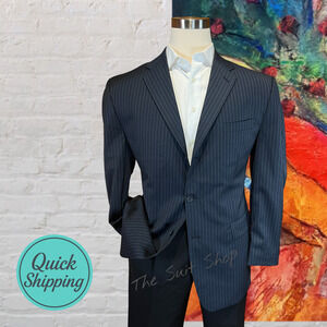 Calvin Klein 44R Mens Navy Blue Stripe Blazer Jacket 3/2 Roll